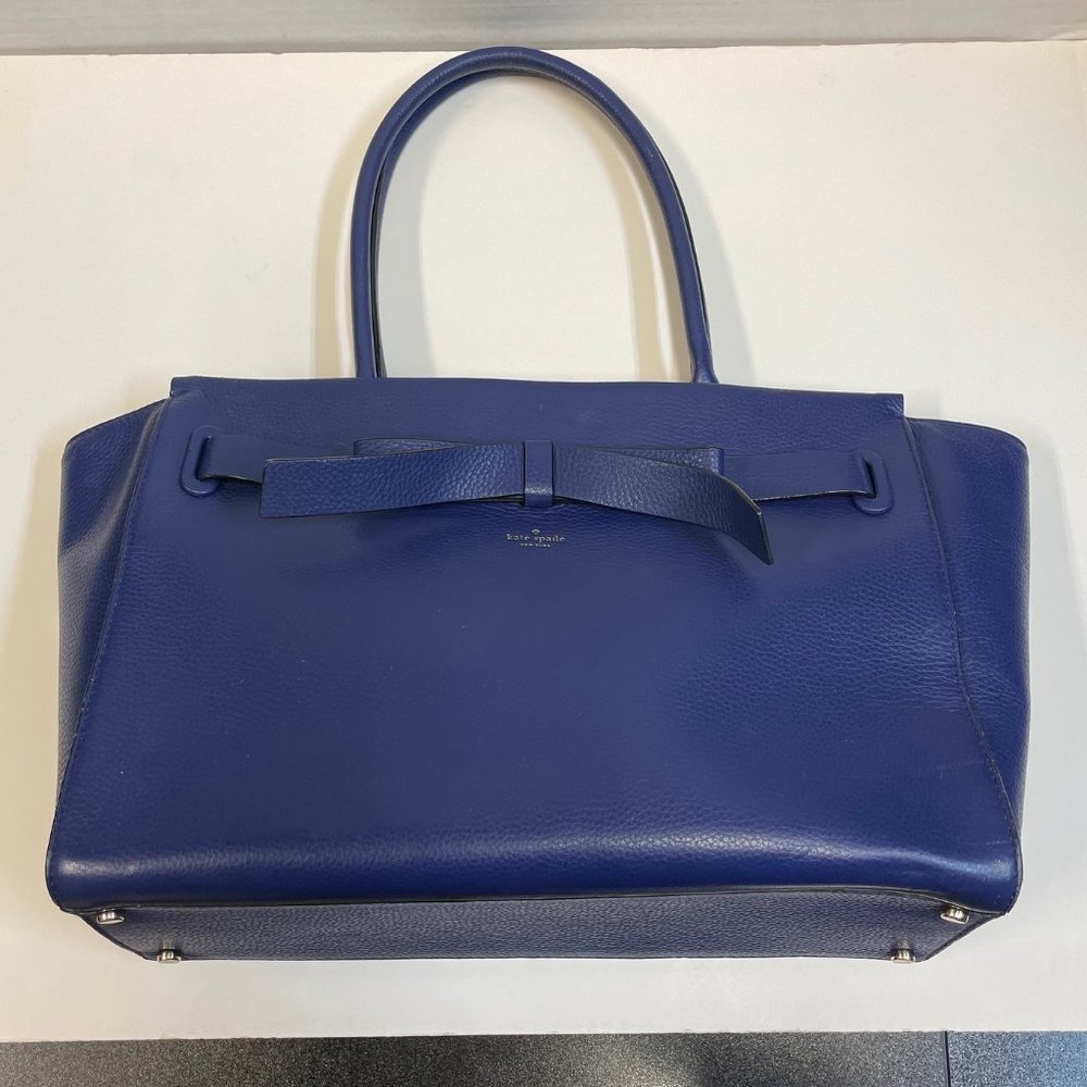 Kate Spade deep blue leather tote with bow - Picture 2 of 15